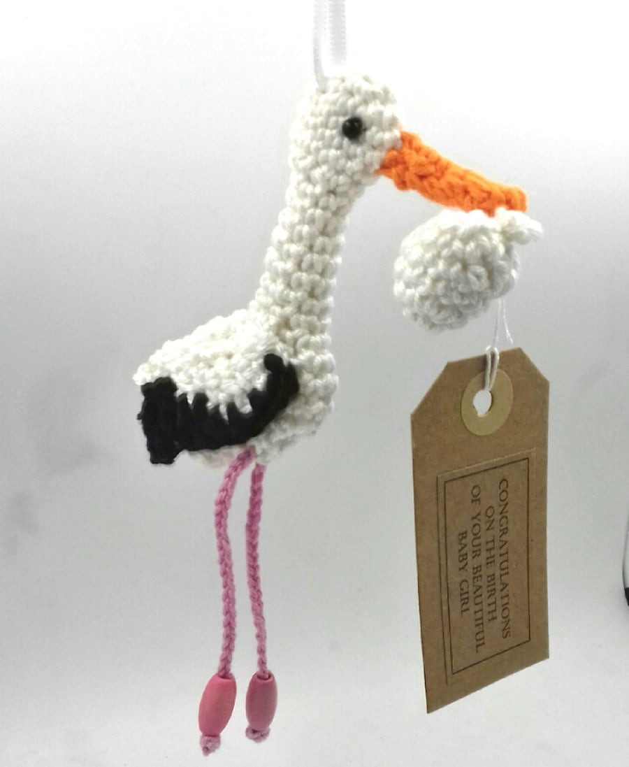 Crochet Stork with Baby Bundle 