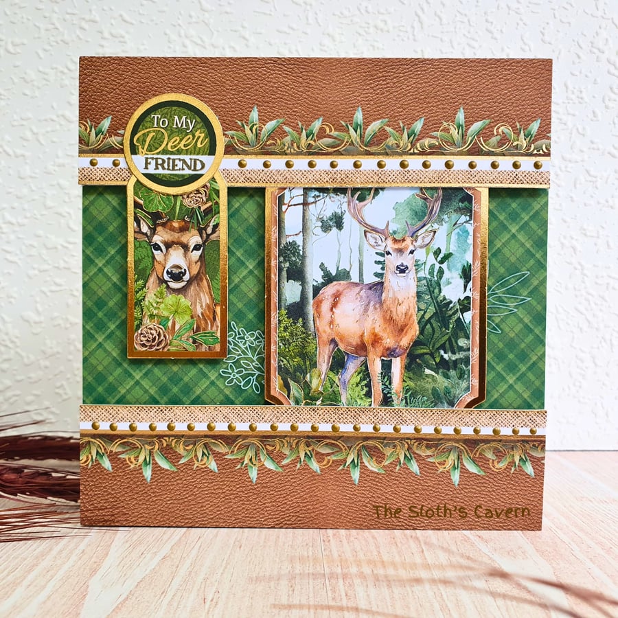 Handmade card for a friend, with a deer from the Highlands "To My Deer Friend"