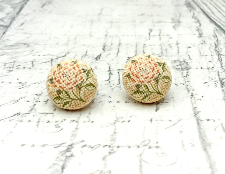 Rose fabric stud earrings William Morris pattern