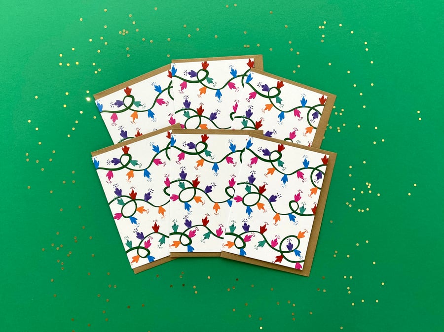 Watercolour Christmas Cards: Fairy Lights – Pack of 1, 6 or 12