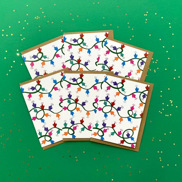 Watercolour Christmas Cards: Fairy Lights – Pack of 1, 6 or 12