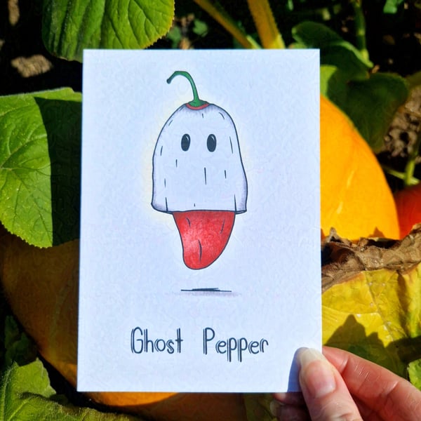 Funny food pun card, Ghost Pepper! Halloween card, Ghost card, Chilli spice love