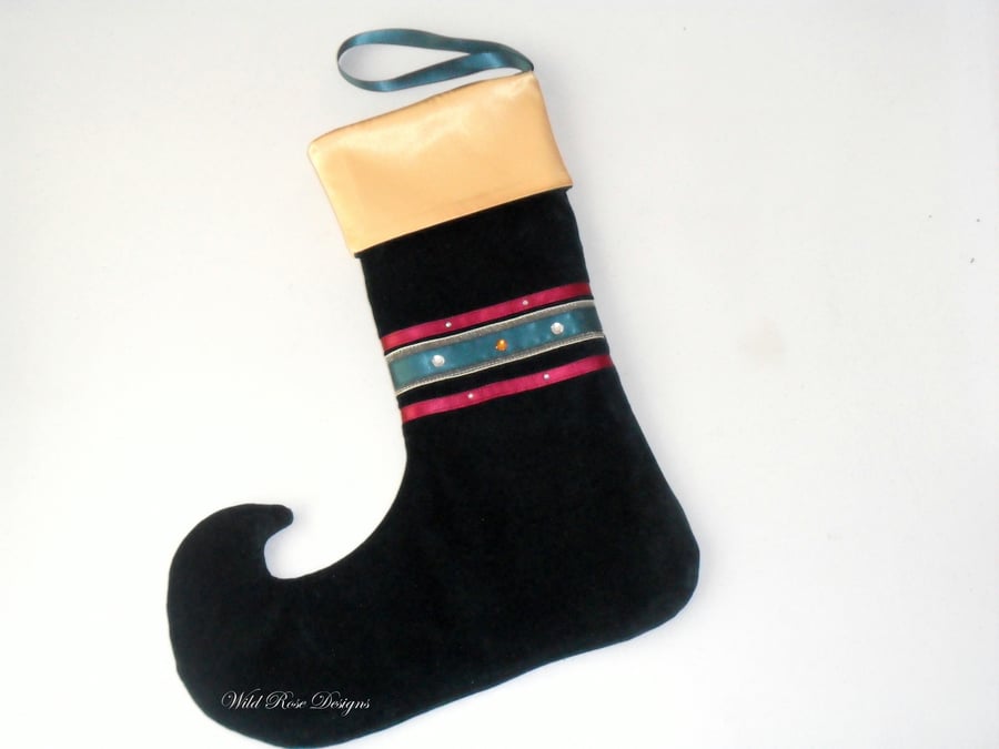  Christmas Stocking in dark green velvet
