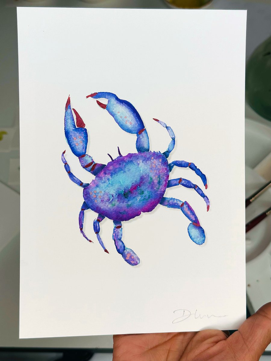 Hand Finished Watercolour A5 Signed Art Print - Vic The Crab!