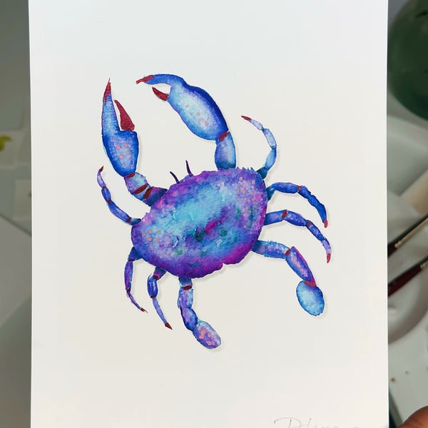 Hand Finished Watercolour A5 Signed Art Print - Vic The Crab!