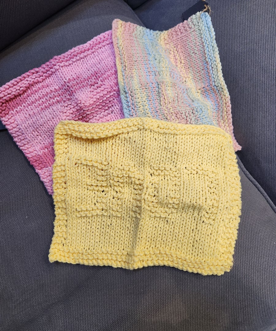 Hand Knit Cotton Dishcloth Bundle of 3