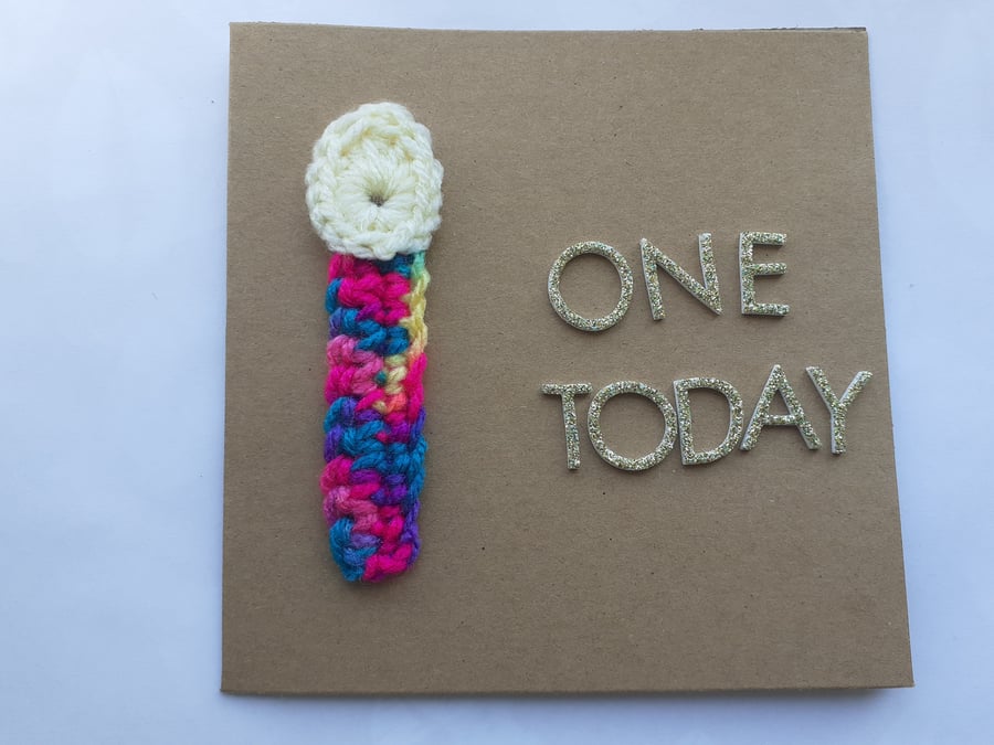 Crochet Candle One Today Birthday Card