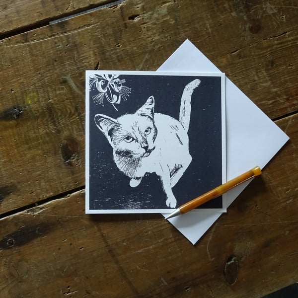 White Cat Greetings Card - Cute cat