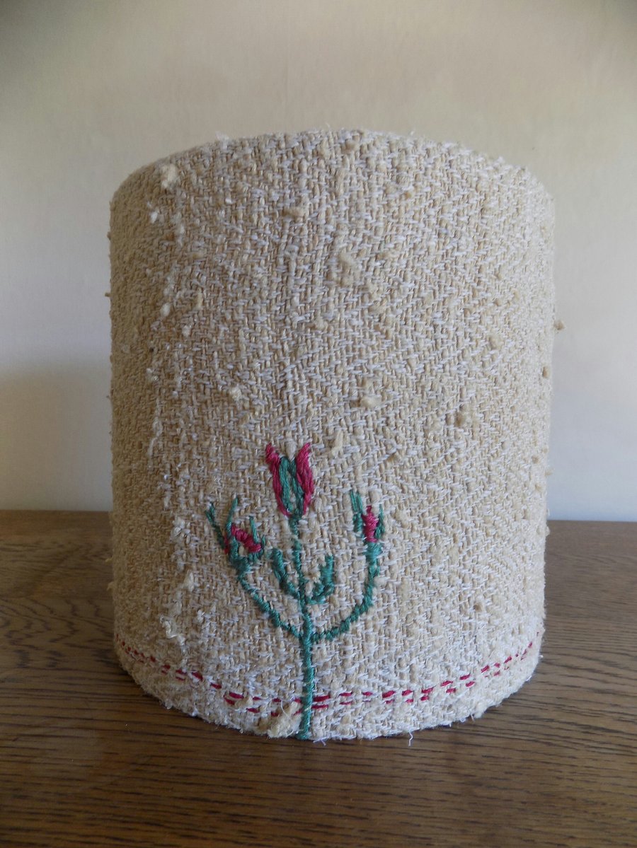 Herringbone weave silk-blend lampshade with tulip hand embroidery