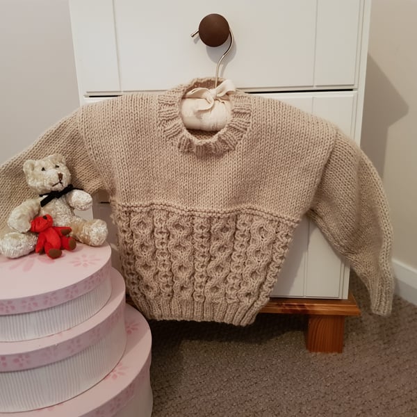  Hand Knitted Boys Cabled Jumper age 1-2 yr