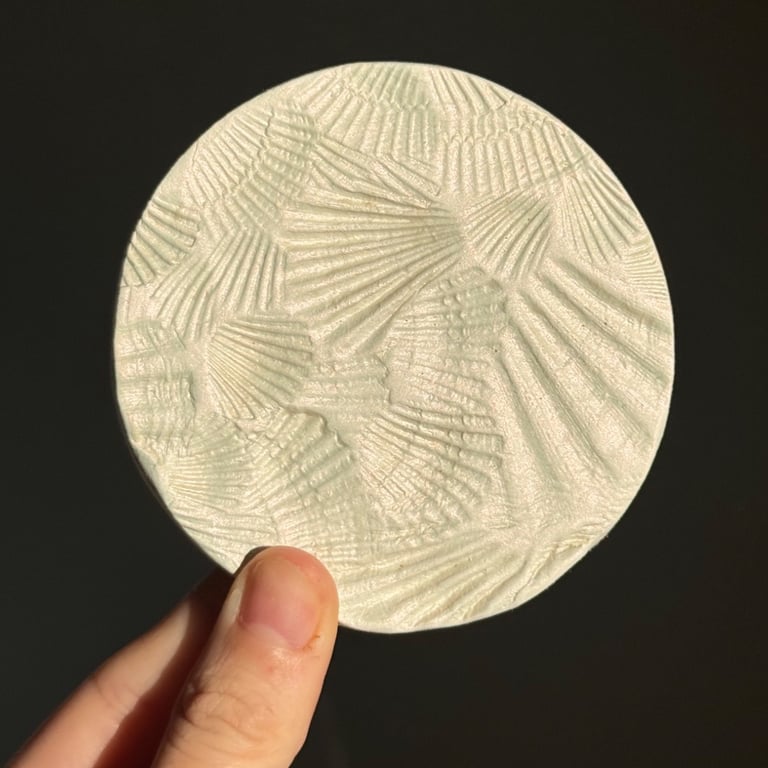 Handmade Ceramic Shell-Textured Coasters – Set of 2