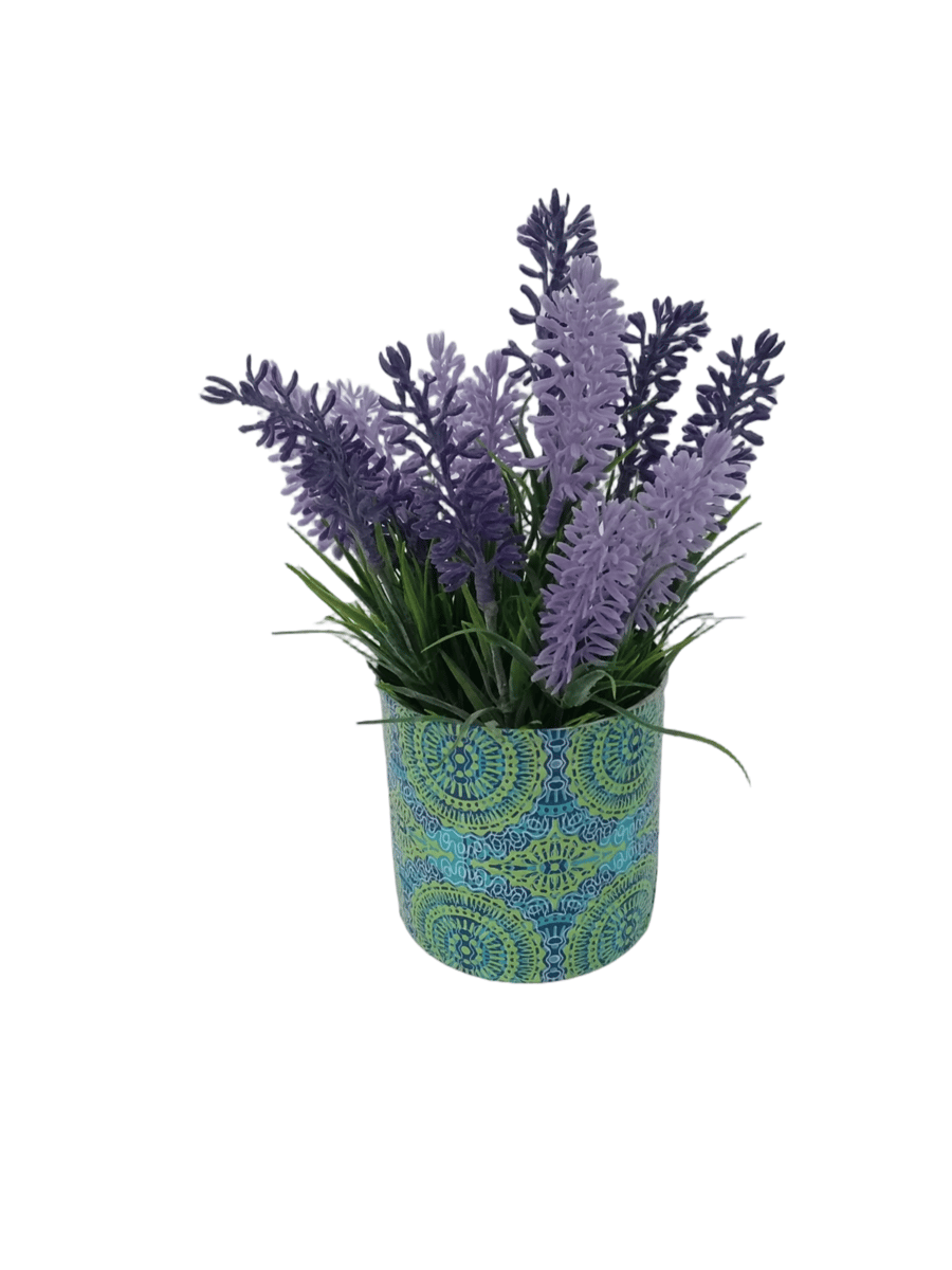 Lavender filled decoupaged tin can