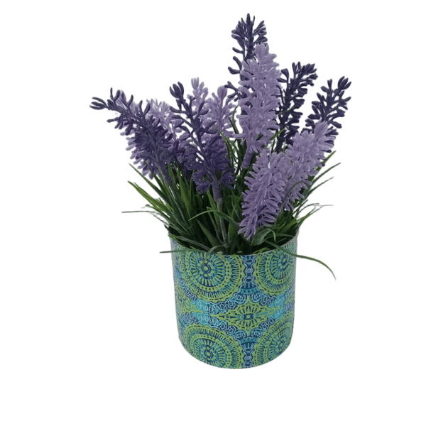 Lavender filled decoupaged tin can