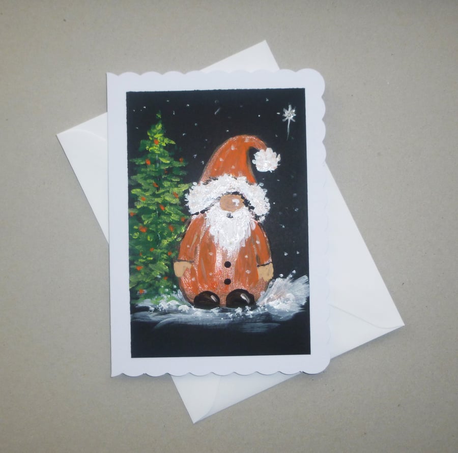 Hand painted Gonk Santa Christmas card ( ref FA 527 B1 )