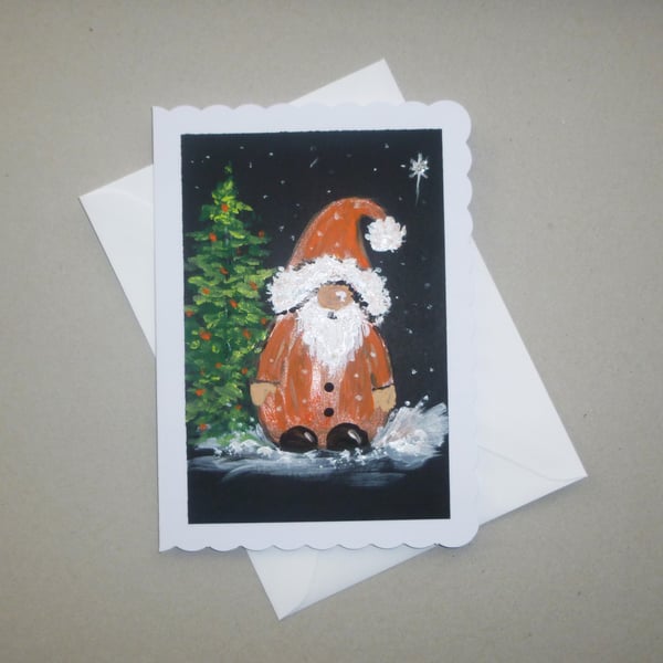 Hand painted Gonk Santa Christmas card ( ref FA 527 B1 )