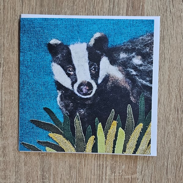 Felted Badger Greeting Card 6x6 inch 