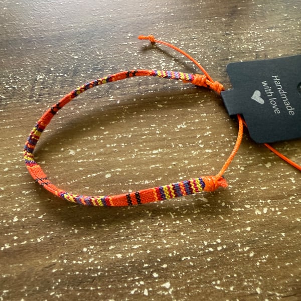 Handmade Orange Multicolor Woven Adjustable Bracelet