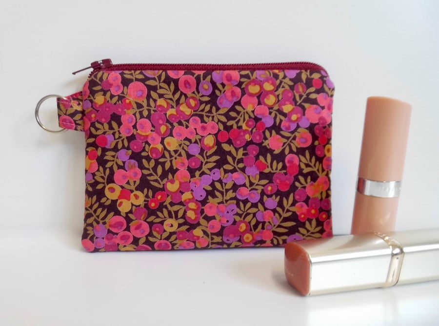 SOLD Coin purse mini make up in pink Liberty  fabric 