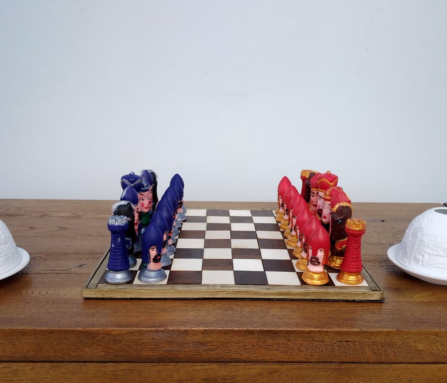 Ornamental, Chess Set, Gothic Style Heads,Handmade,Hand Painted.Made in Scotland