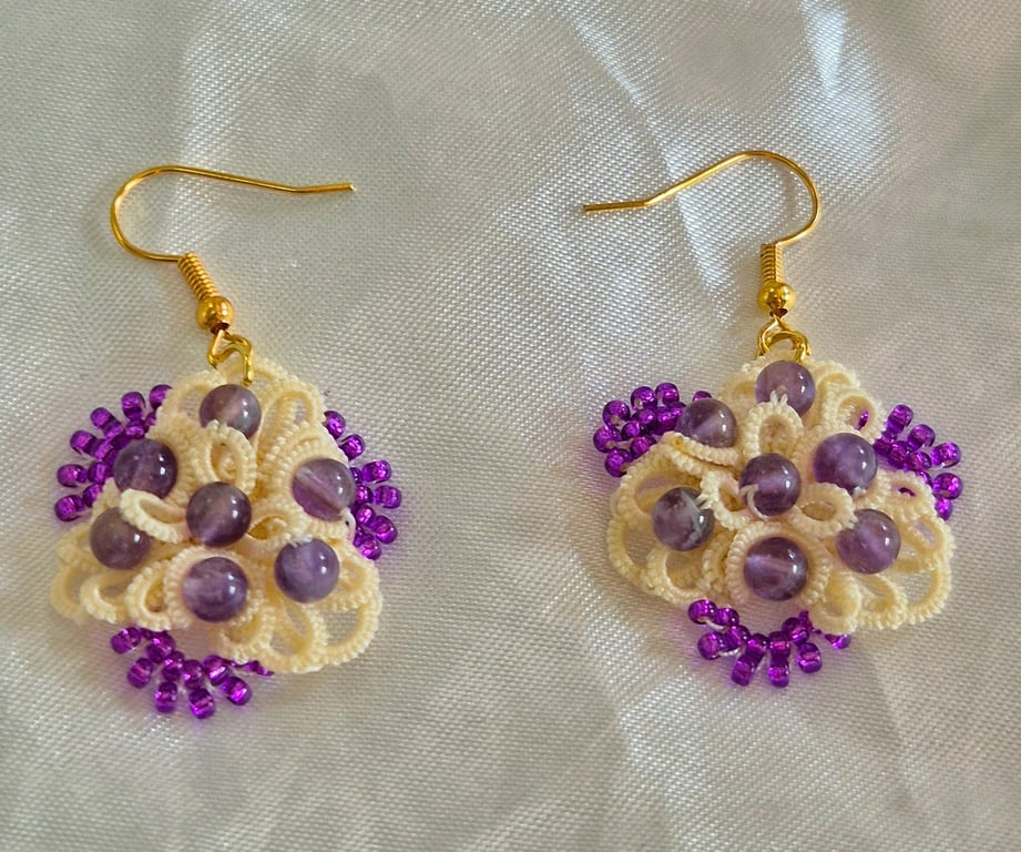 Handmade Amethyst Lace Earrings – Purple Tatted Gemstone Jewellery