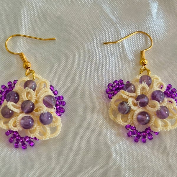 Handmade Amethyst Lace Earrings – Purple Tatted Gemstone Jewellery