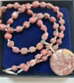 Gemstone necklace and earrings set. Pink rhodochrosite beads and pendant - Image 5