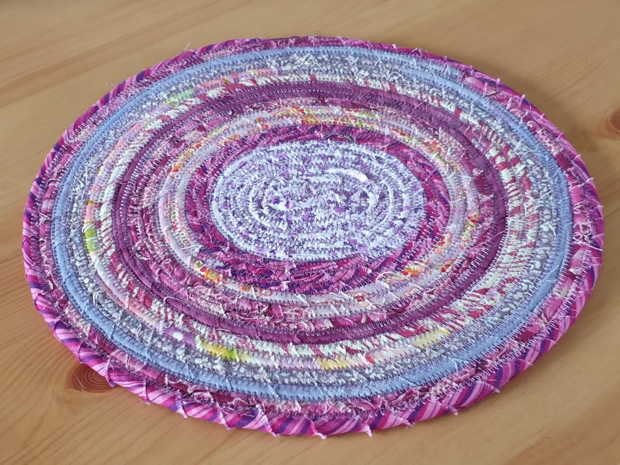 Purple Fabric Coiled Mat, Mug Mat, Trivet, Hot Pad, Mug Rug 