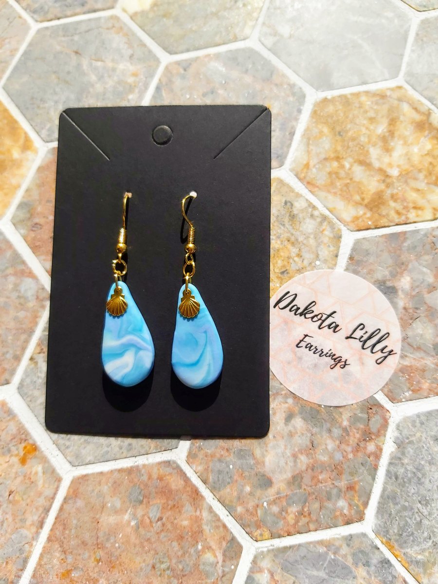 Light blue teardrop polymer clay earrings