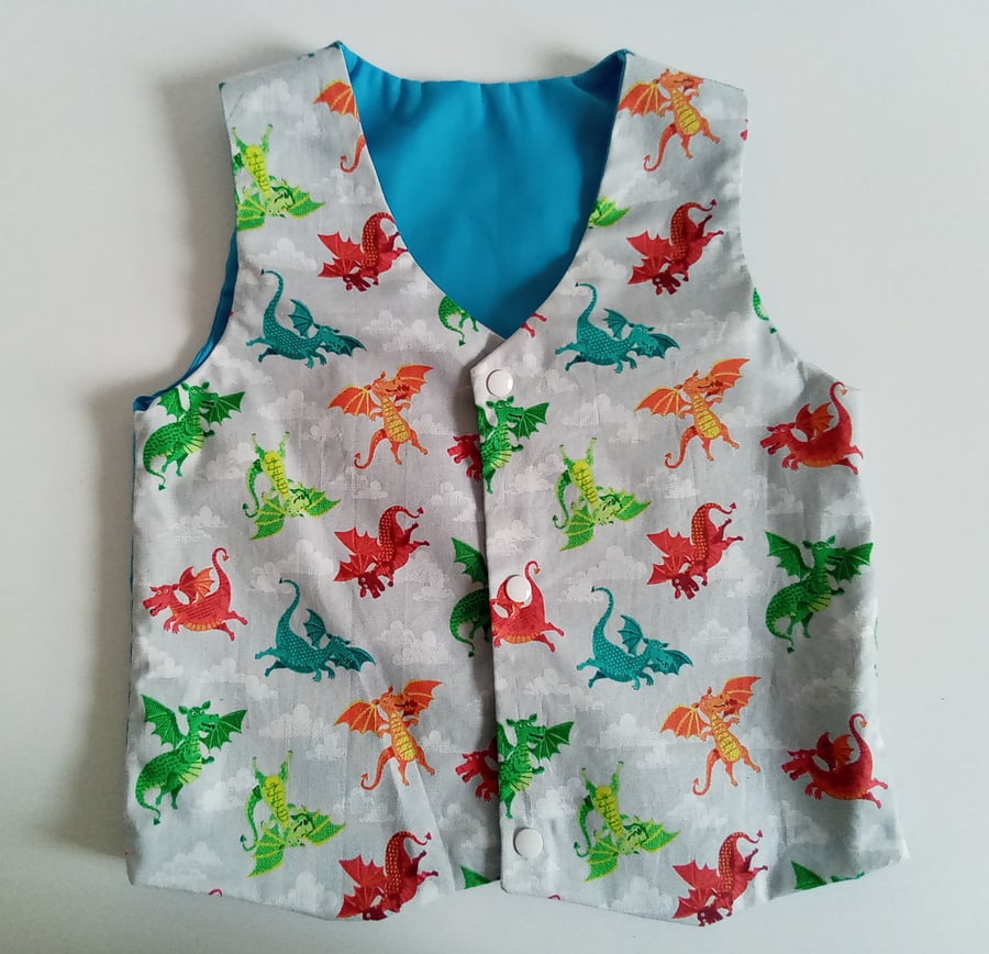 Dragon waistcoat Age 5 yrs, reversible waistcoat, Dragons boys waistcoat