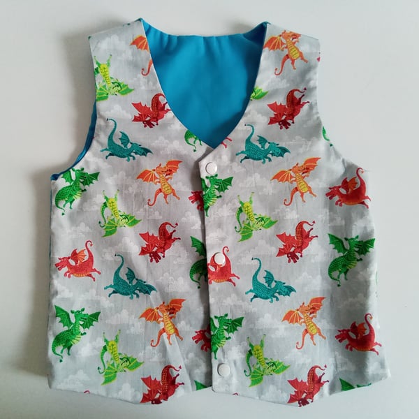 Dragon waistcoat Age 5 yrs, reversible waistcoat, Dragons boys waistcoat