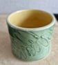 Handmade ceramic green leaf candle pot