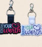 Know Your Worth Keyring - Positive Embroidered Faux Leather Bag Charm