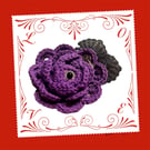 Purple Rose Brooch, Steam Punk Rose, Goth Badge, Rose Brooch, Gothic Rose