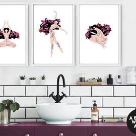 Spa Bathroom Art, Botanical Bathroom, Plant Print Set of 3, Bohemian Decor