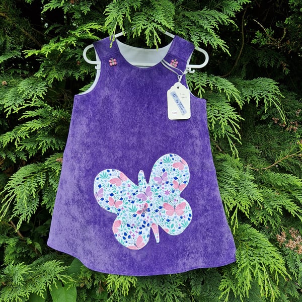 Age: 3-4yr Purple Butterfly Needlecord Dress