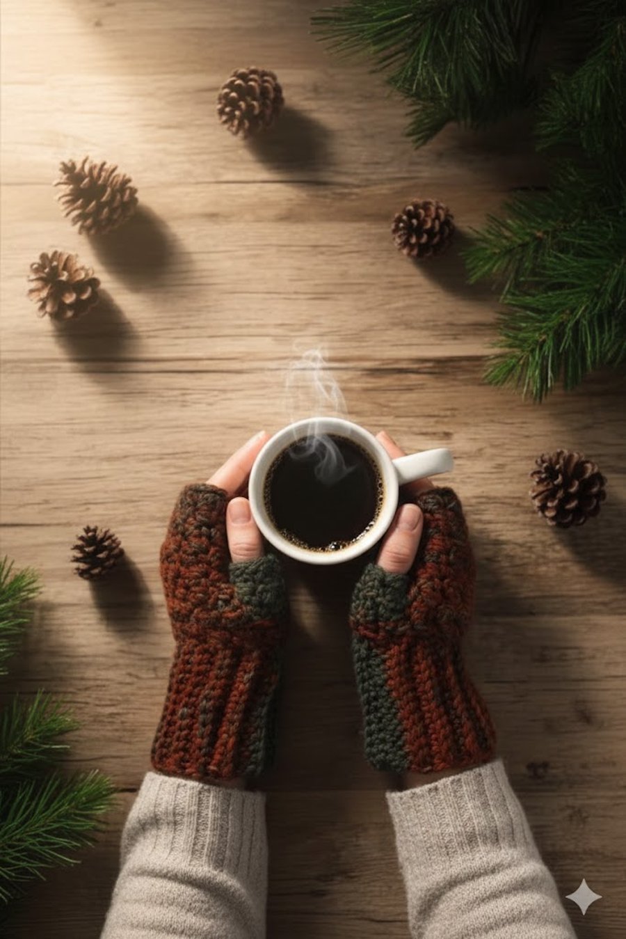 Handmade Crochet Fingerless Gloves - Winter Warm Arm Warmers - Brown Green