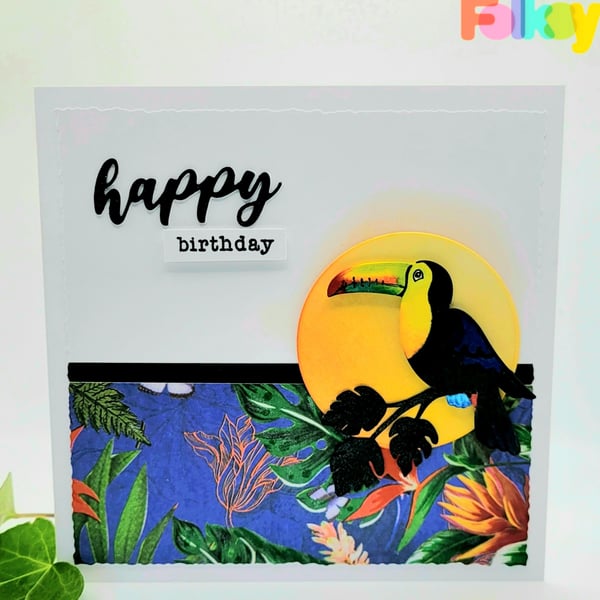 Toucan Birthday Greeting Card - cards, handmade, tropical, blank