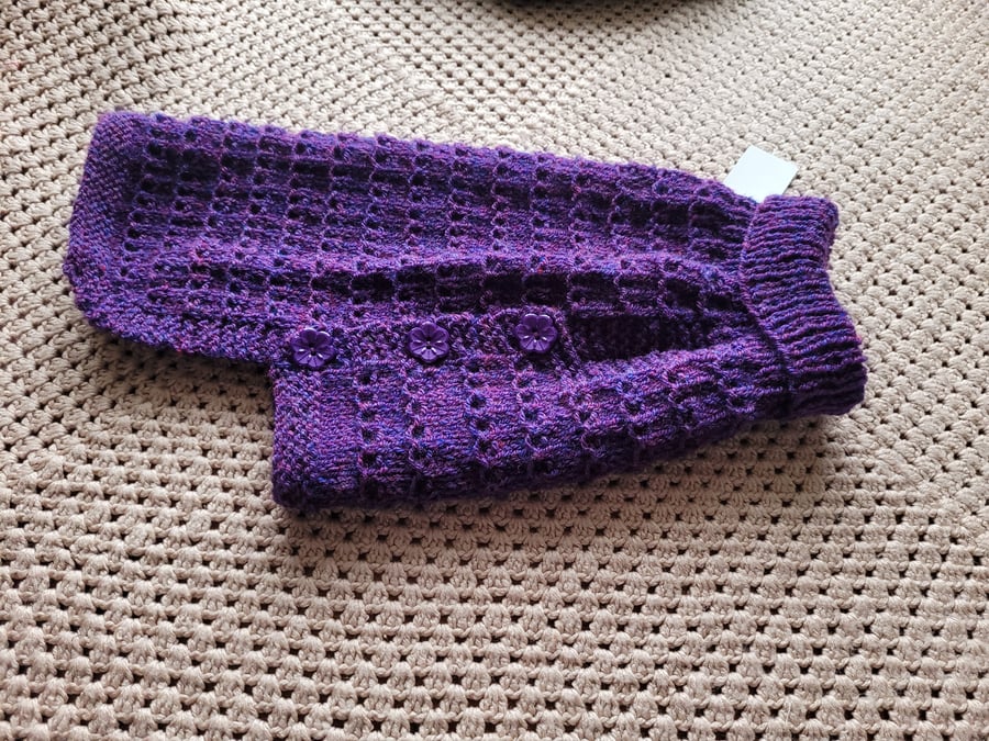 Hand knitted  purple dog coat 