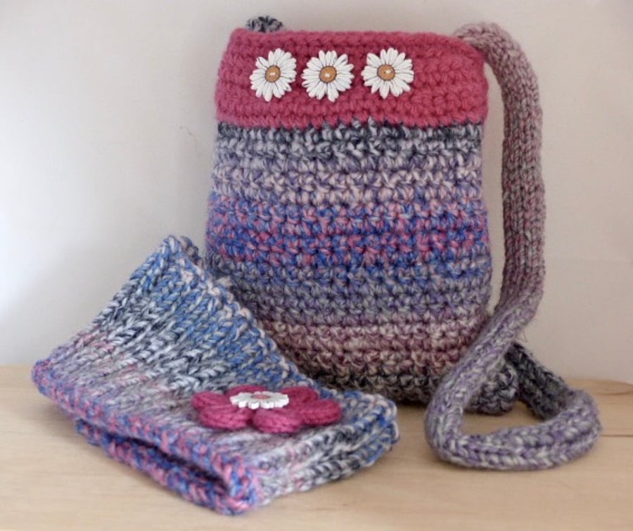 Crocheted Bag & Knitted Headband Set