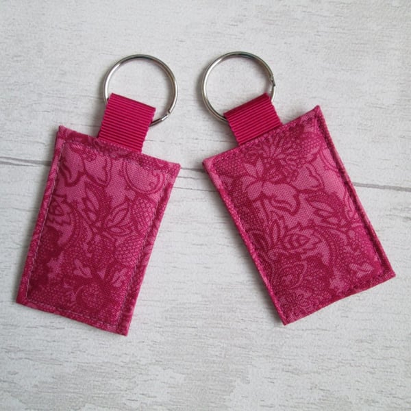 Pair of Pink Lace Print Keyrings, Bag Tags, Luggage Tags