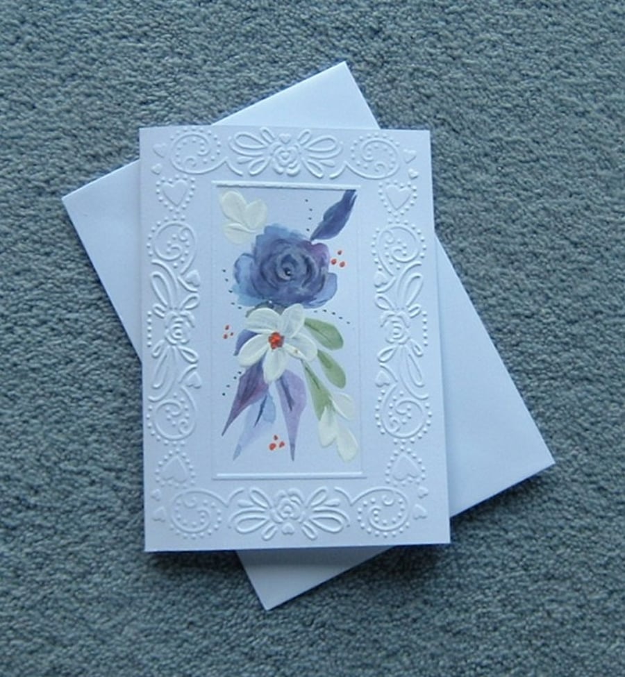 hand painted floral blank greetings card ( ref F 42 )