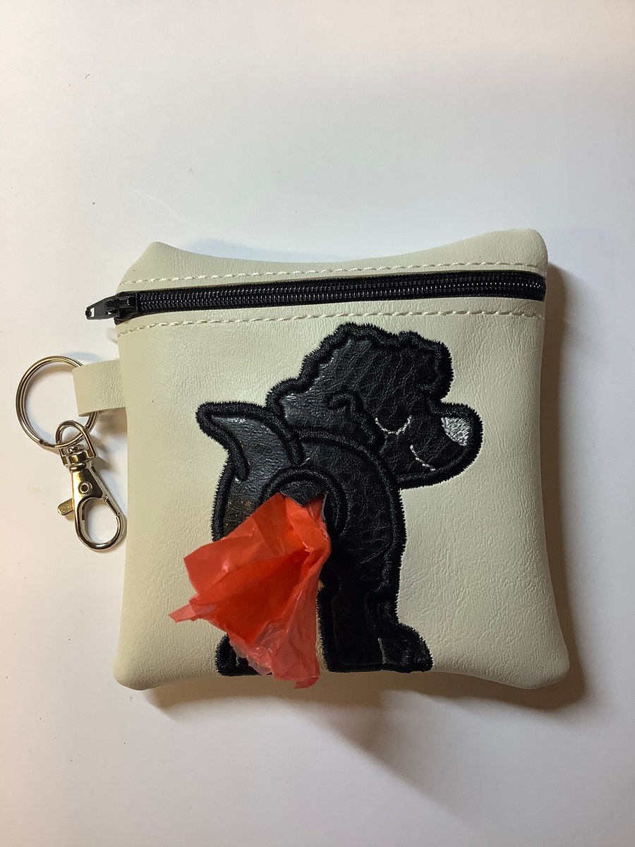 Adorable Cream Embroidered faux leather dog poo bag ,dog walking,