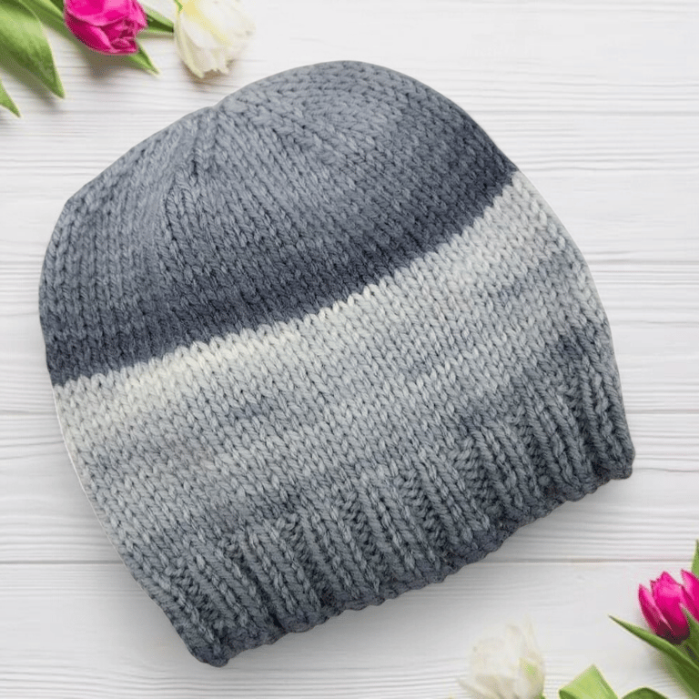 Hand Knitted Baby Hat 0-3 Months, Gender Neutral Beanie, grey ombre