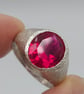 Textured Sterling Silver Ruby Signet Ring - July Birthstone - Size Q