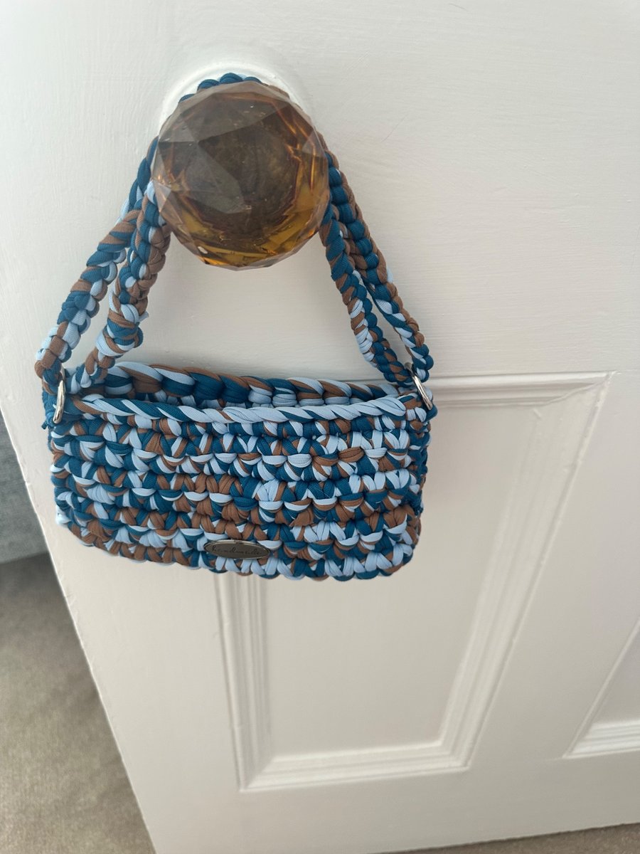 Teal Blue & Brown Clutch