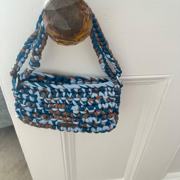 Teal Blue & Brown Clutch