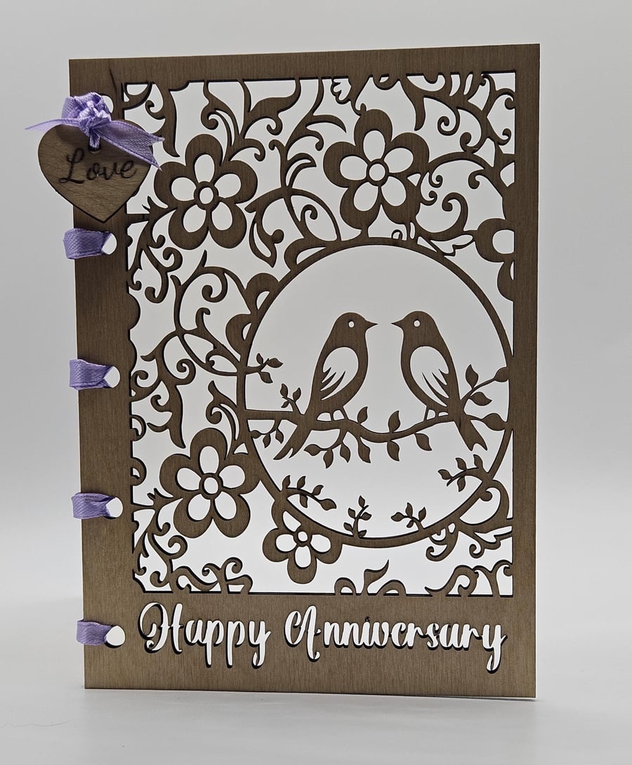 Personalised Wooden Anniversary Card Engraved Birch Ply Keepsake Card Custom Ann