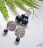 Blue Jasper & Faceted Crystal Silver Plated Long Dangle Earrings 