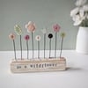 Clay and Button Flower Garden in a Floral Wood Block 'Be a Wildflower'