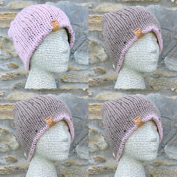 Alpaca Mix Yarn Reversible Hat. Beanie. Woollen Hat. Woolly Hat